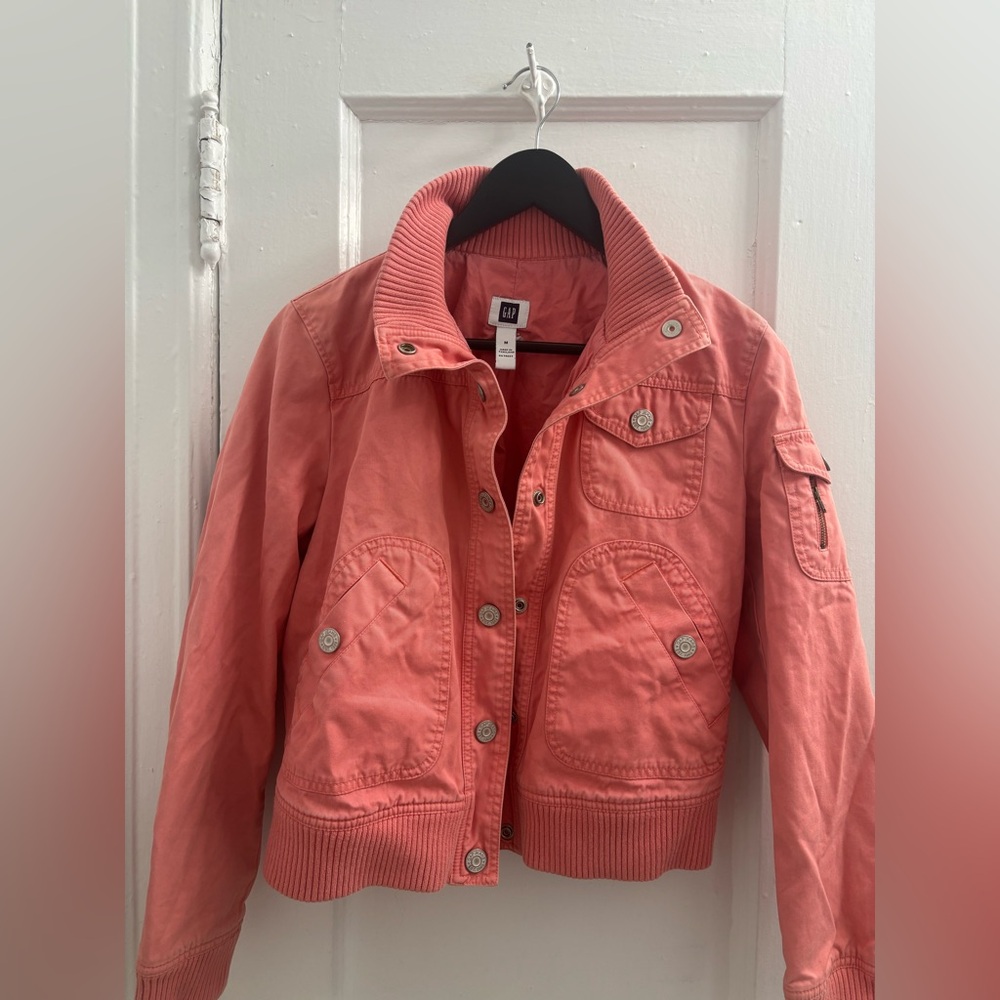 Salmon Pink Khaki Bomber Snap Buttons Jacket Gap Medium M